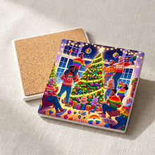 Rainbow Christmas Celebration ceramic coasters set of 4, cork back