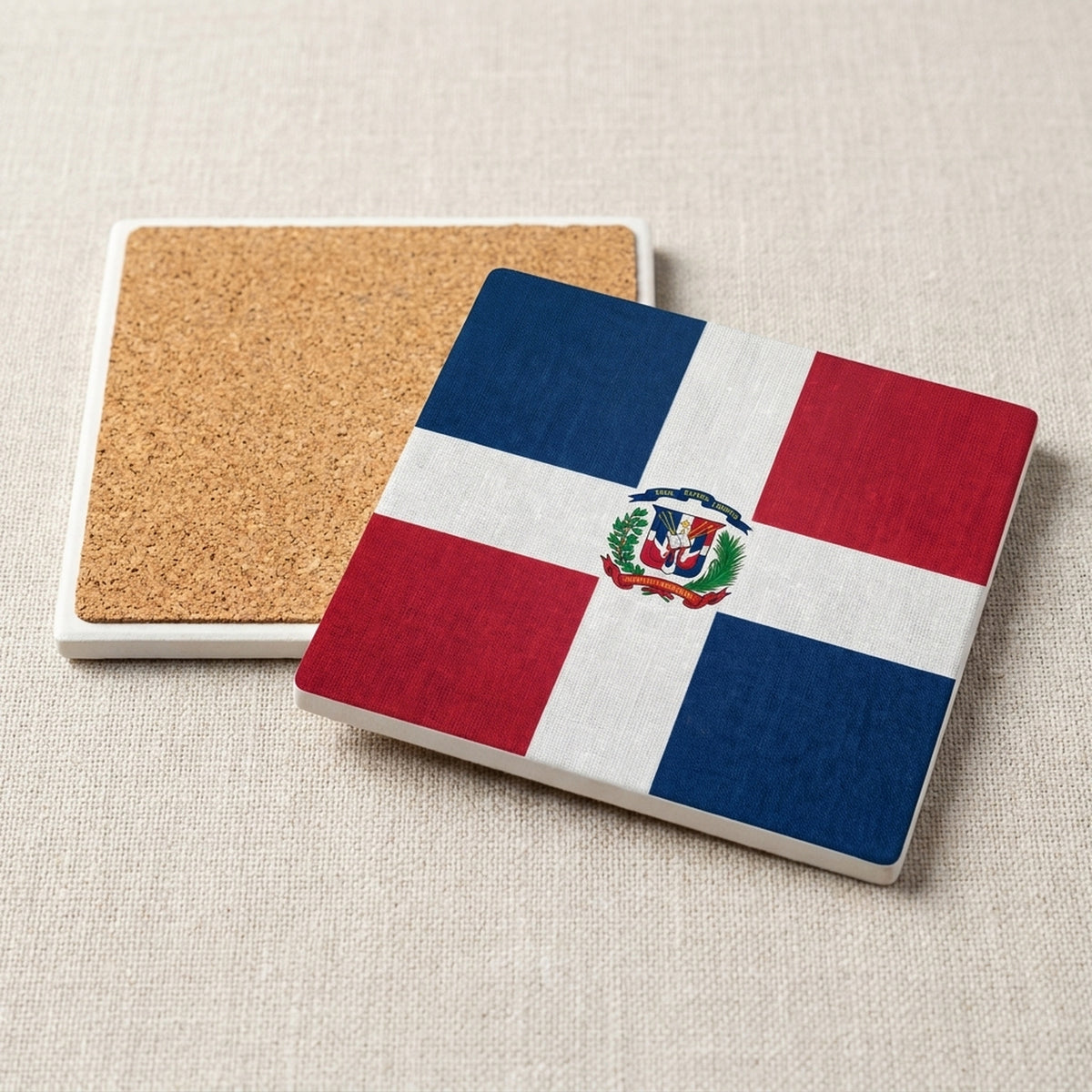 Dominican Republic Flag Pride ceramic coasters set of 4, cork back