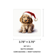 Cocker Spaniel Puppy Drawing Design ceramic coasters set of 4, size 3.75 inches