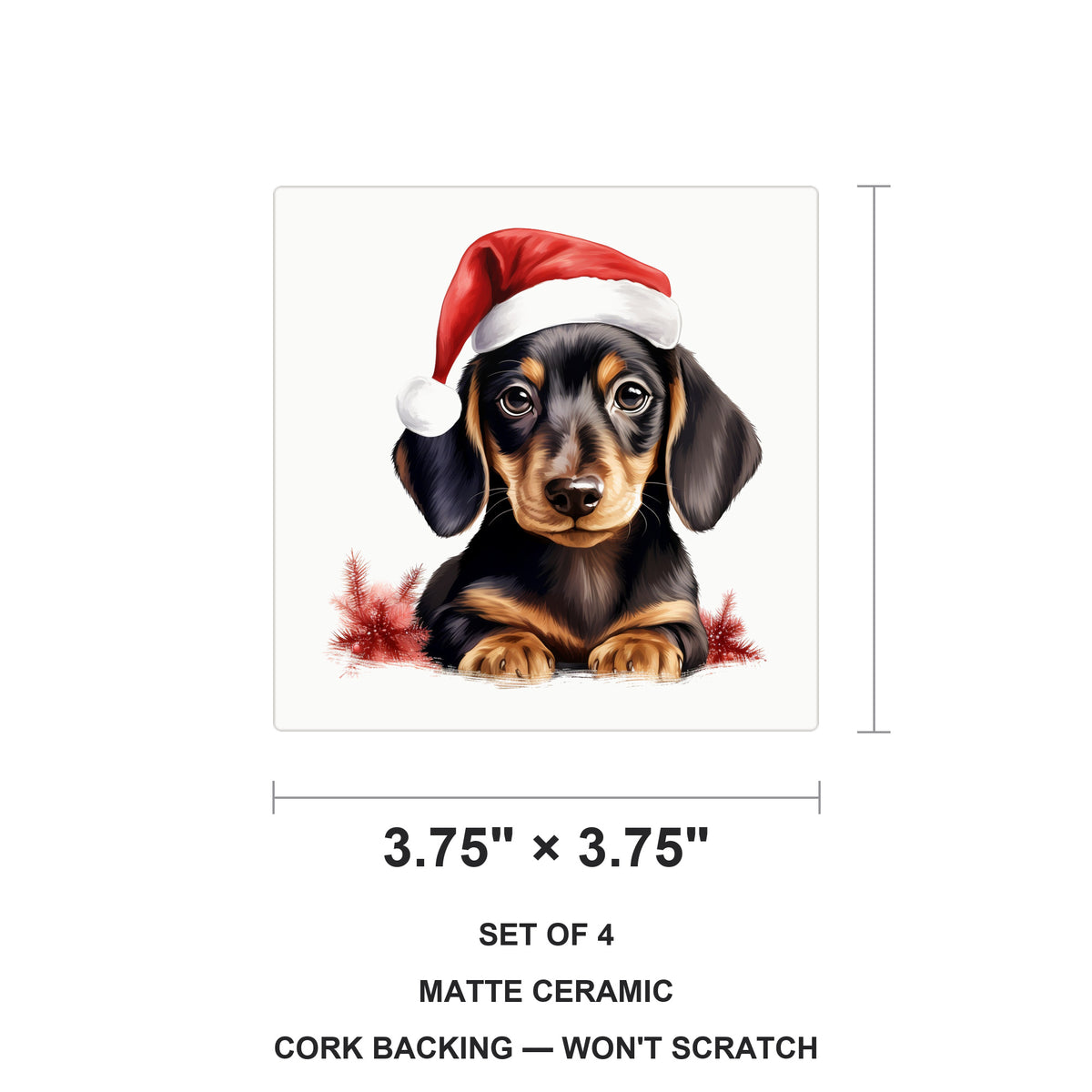 Dachshund Puppy Drawing ceramic coasters set of 4, size 3.75 inches