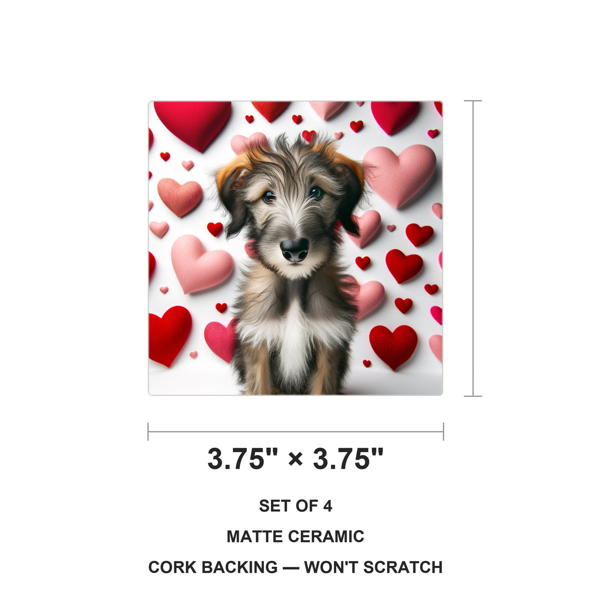 Irish Wolfhound ceramic coasters set of 4, size 3.75 inches