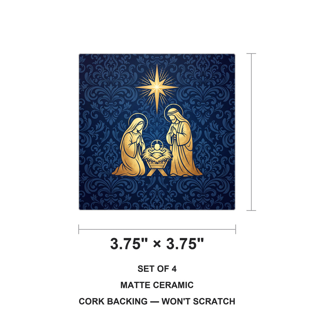 Nativity Scene ceramic coasters set of 4, size 3.75 inches