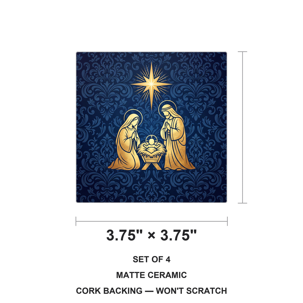 Nativity Scene ceramic coasters set of 4, size 3.75 inches