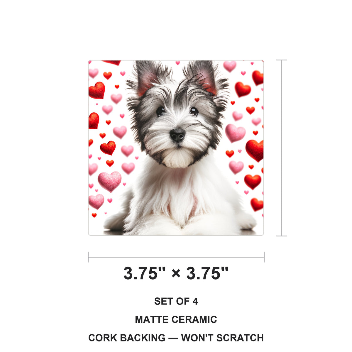 Biewer Terrier ceramic coasters set of 4, size 3.75 inches