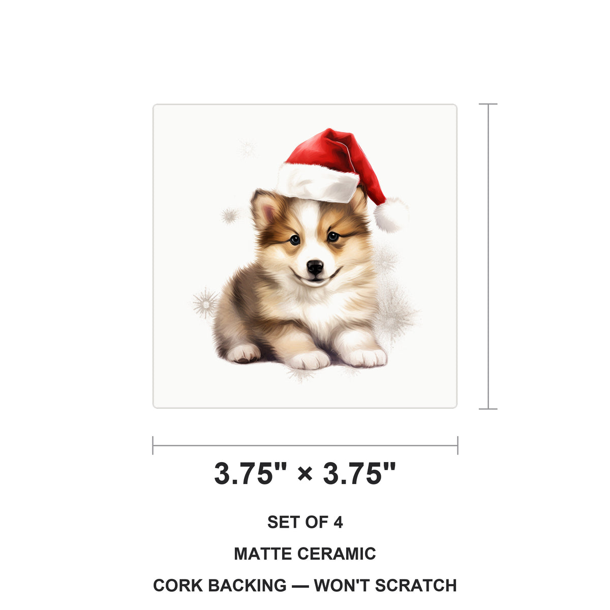 Icelandic Sheepdog Puppy Drawing ceramic coasters set of 4, size 3.75 inches