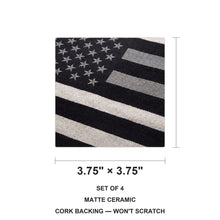 Black & White American Flag ceramic coasters set of 4, size 3.75 inches
