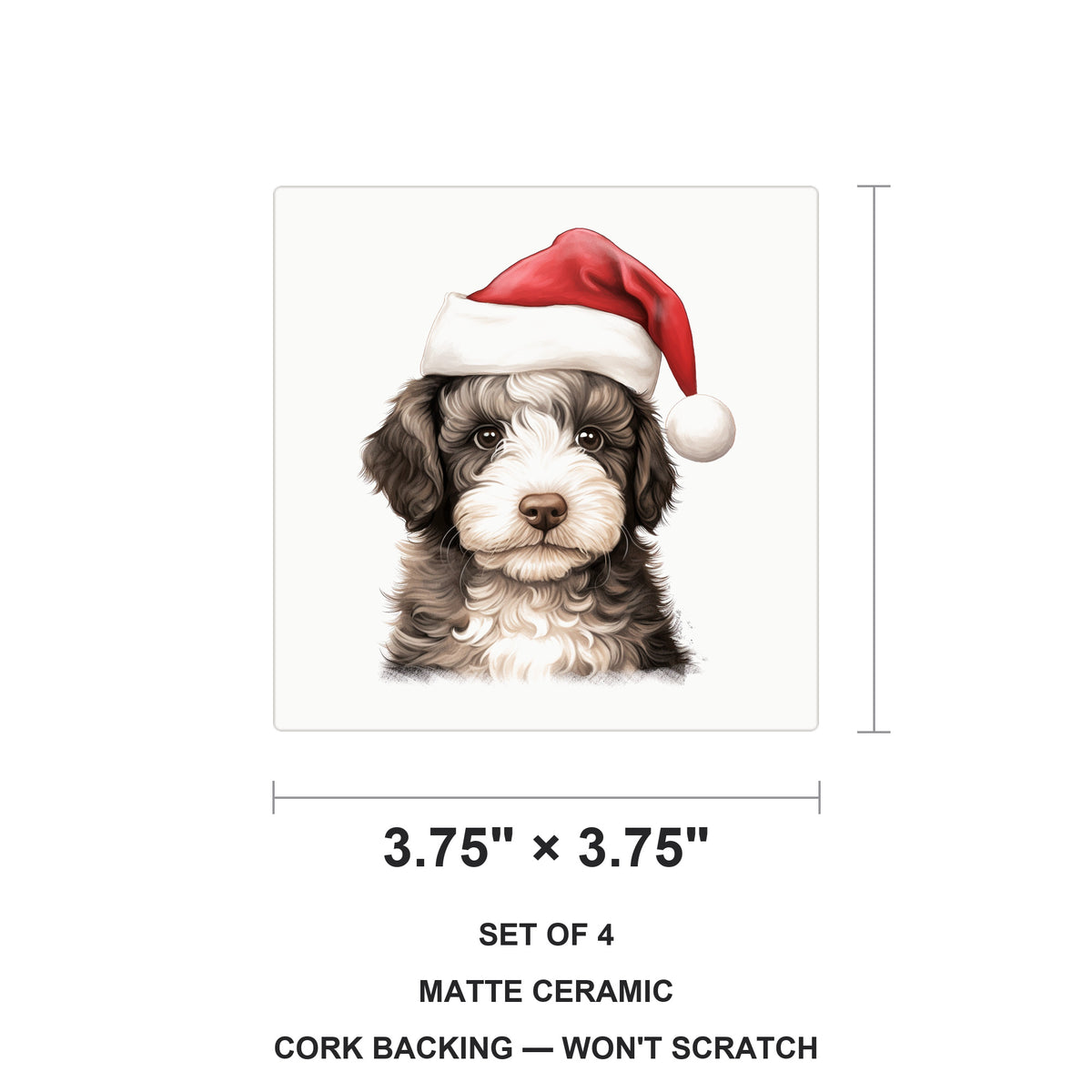 Spanish Water Dog Puppy Drawing ceramic coasters set of 4, size 3.75 inches