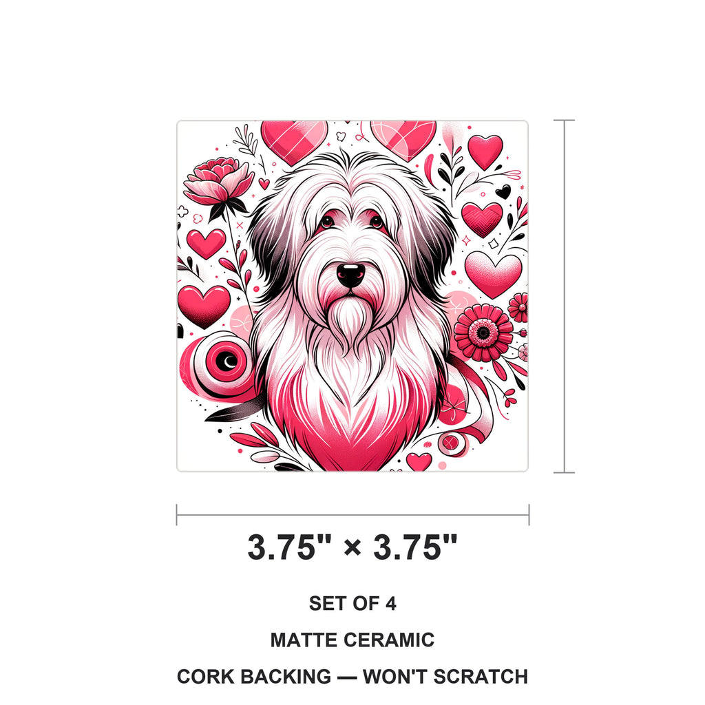 Old English Sheepdog ceramic coasters set of 4, size 3.75 inches