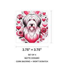 Old English Sheepdog ceramic coasters set of 4, size 3.75 inches