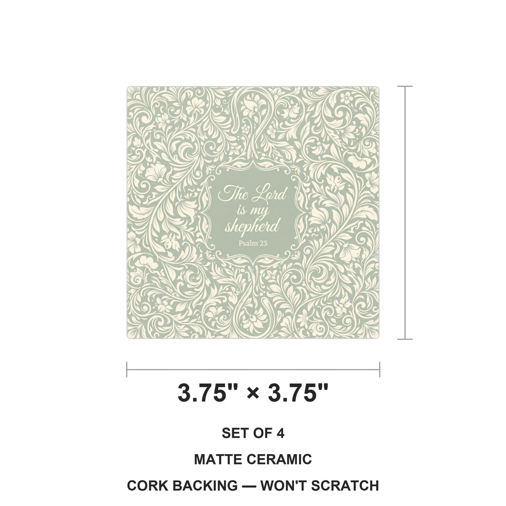 Psalm 23 ceramic coasters set of 4, size 3.75 inches