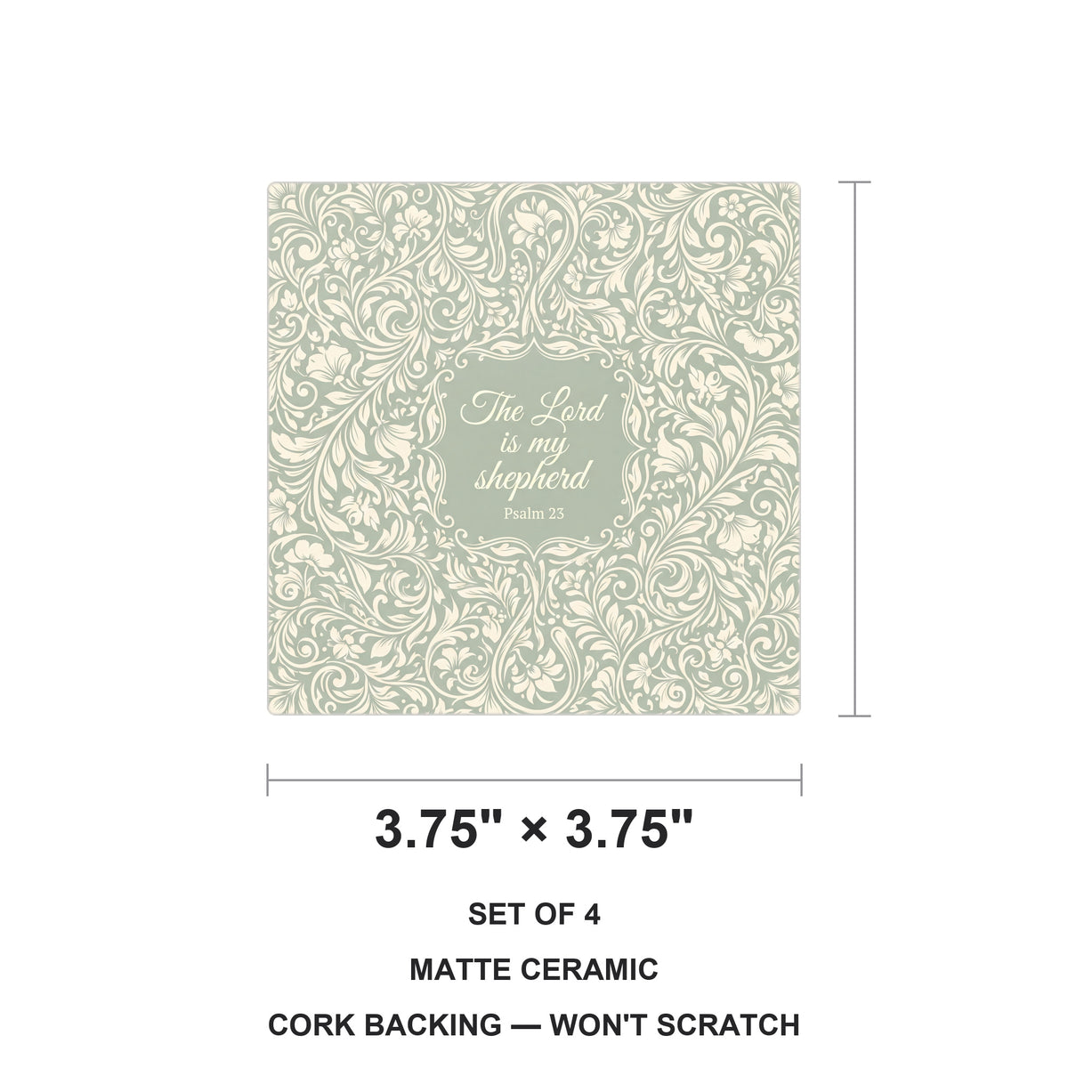 Psalm 23 ceramic coasters set of 4, size 3.75 inches