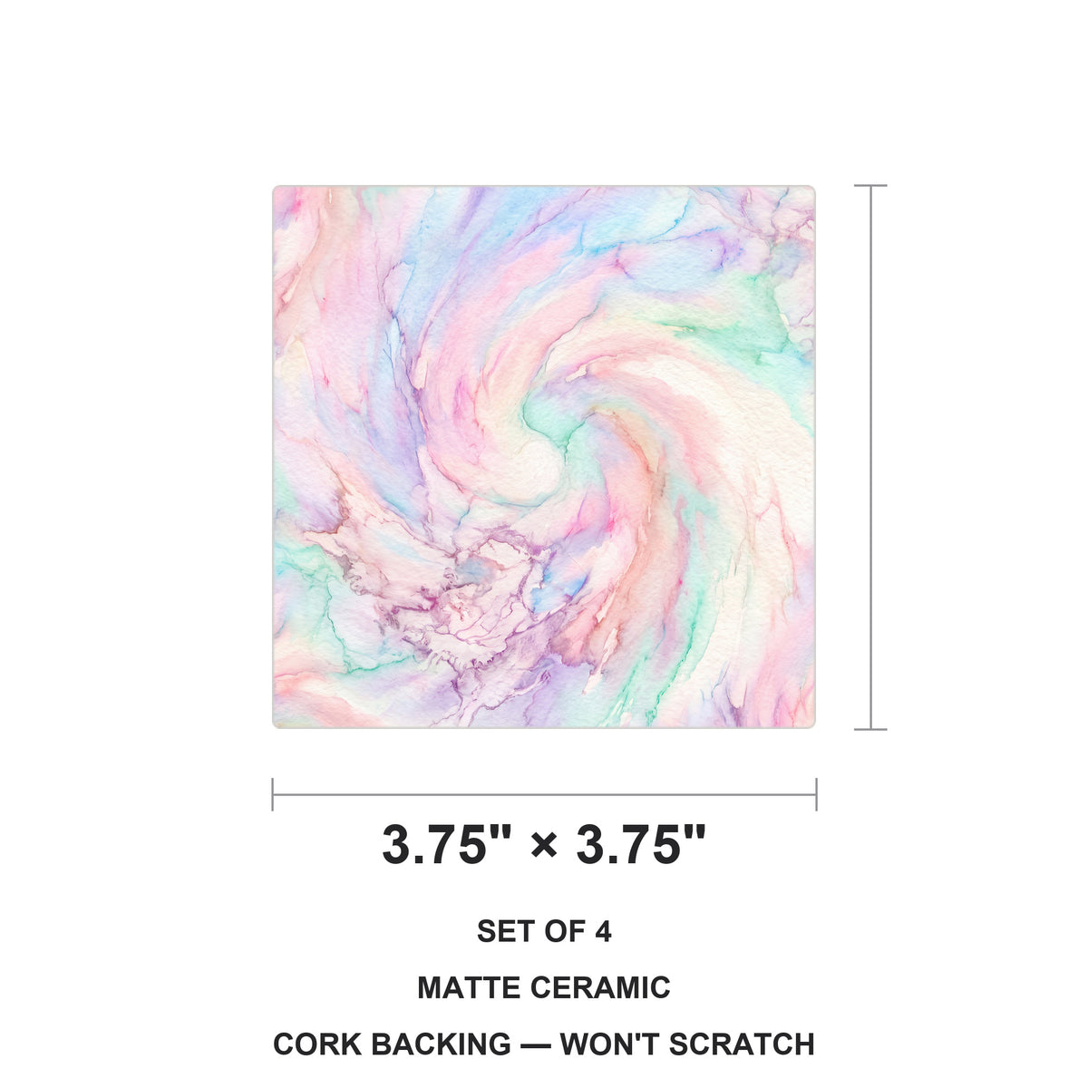 Pastel Tie-Dye ceramic coasters set of 4, size 3.75 inches
