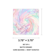 Pastel Tie-Dye ceramic coasters set of 4, size 3.75 inches