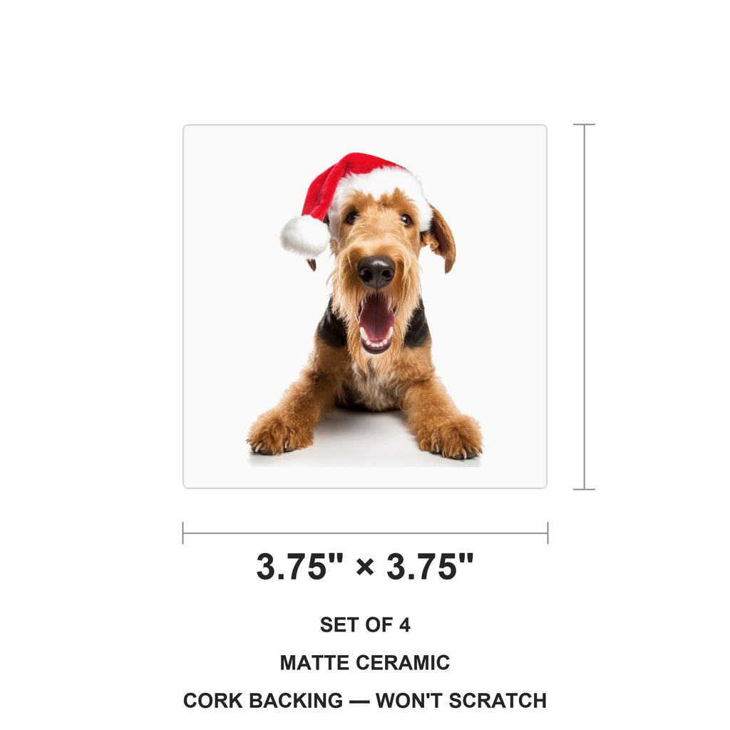 Airedale Terrier ceramic coasters set of 4, size 3.75 inches