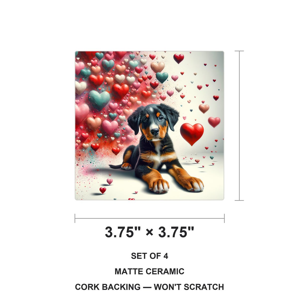 Bernese Mountain Dog ceramic coasters set of 4, size 3.75 inches