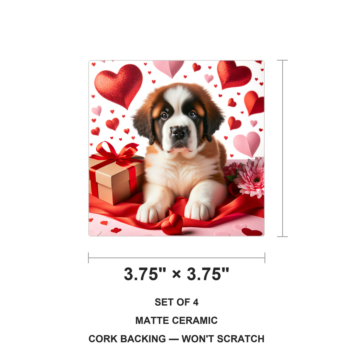 Saint Bernard ceramic coasters set of 4, size 3.75 inches