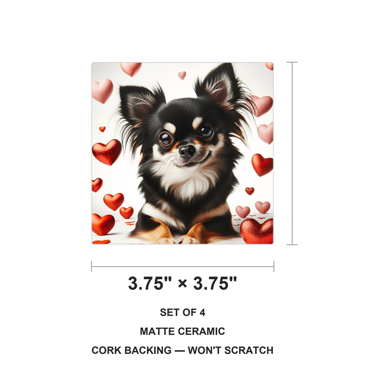 Chihuahua ceramic coasters set of 4, size 3.75 inches