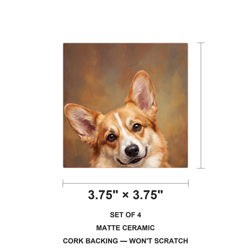 Corgi Portrait ceramic coasters set of 4, size 3.75 inches