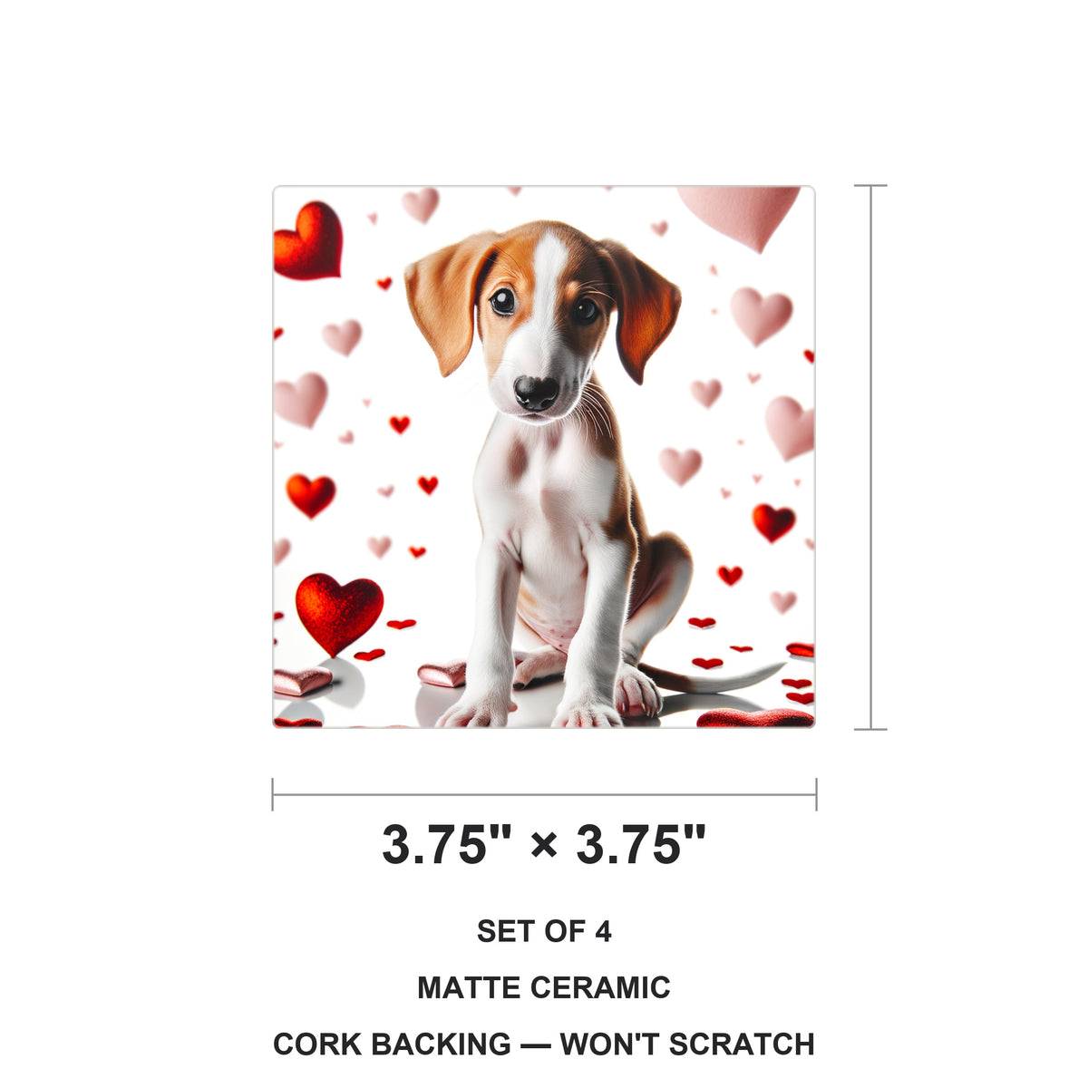 Whippet ceramic coasters set of 4, size 3.75 inches