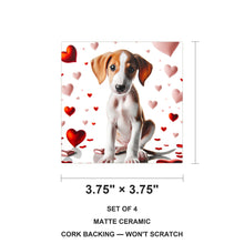 Whippet ceramic coasters set of 4, size 3.75 inches