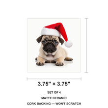 Pug Puppy ceramic coasters set of 4, size 3.75 inches