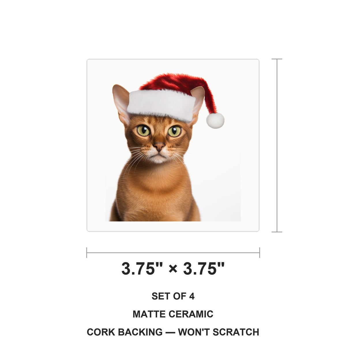 Abyssinian Cat ceramic coasters set of 4, size 3.75 inches