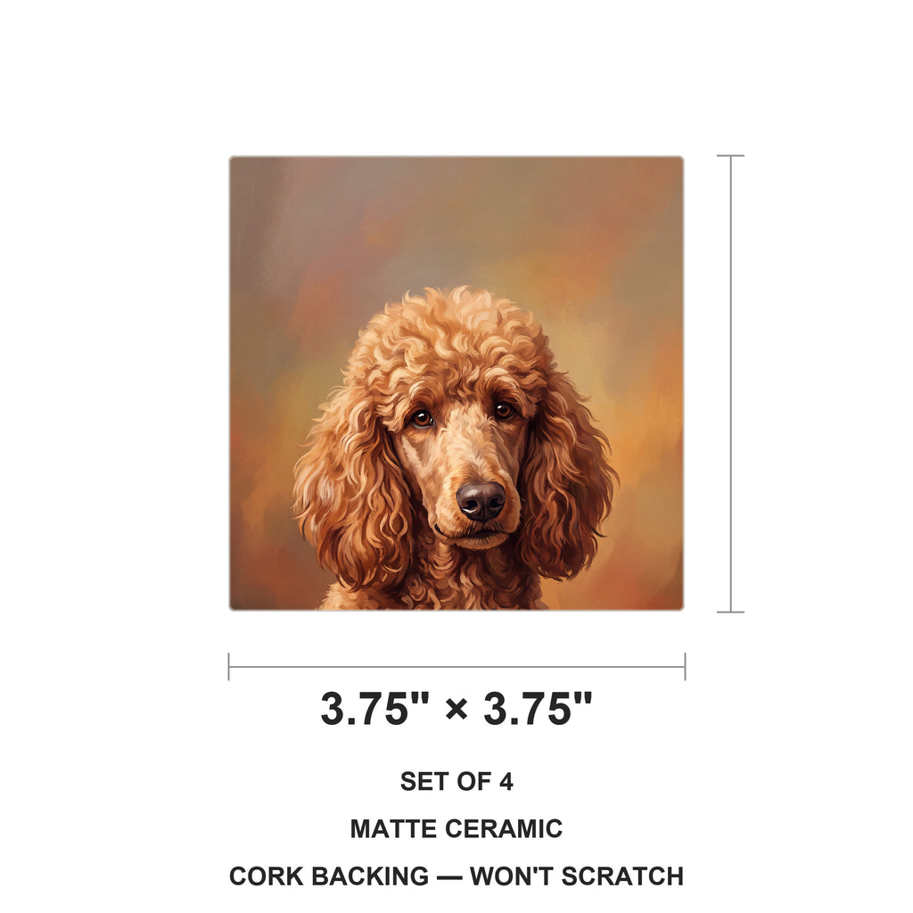 Poodle Portrait ceramic coasters set of 4, size 3.75 inches
