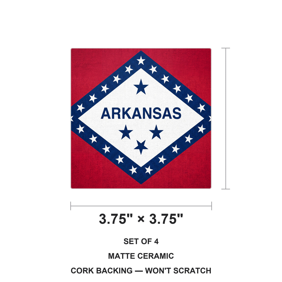 Arkansas State Flag ceramic coasters set of 4, size 3.75 inches