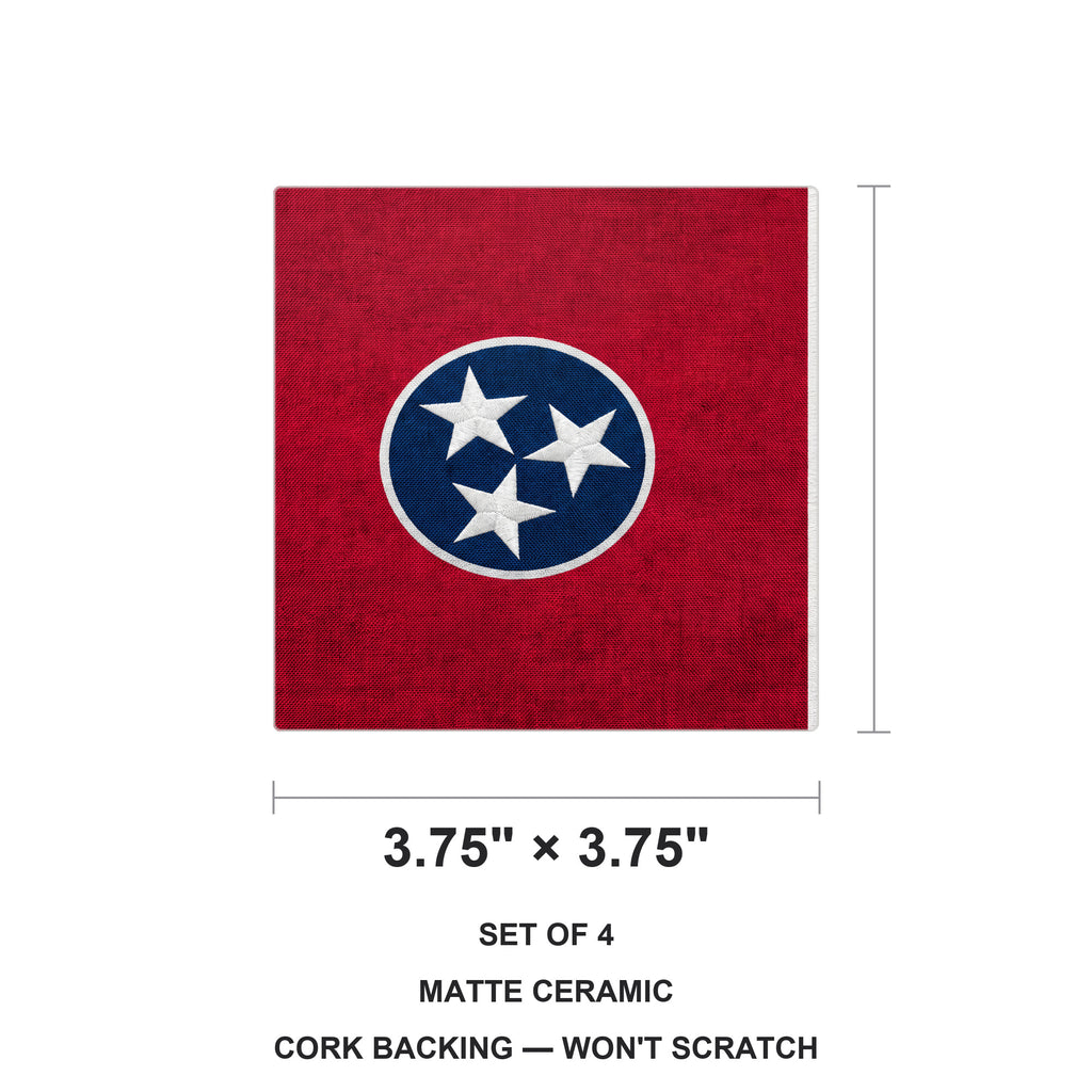 Tennessee State Flag ceramic coasters set of 4, size 3.75 inches