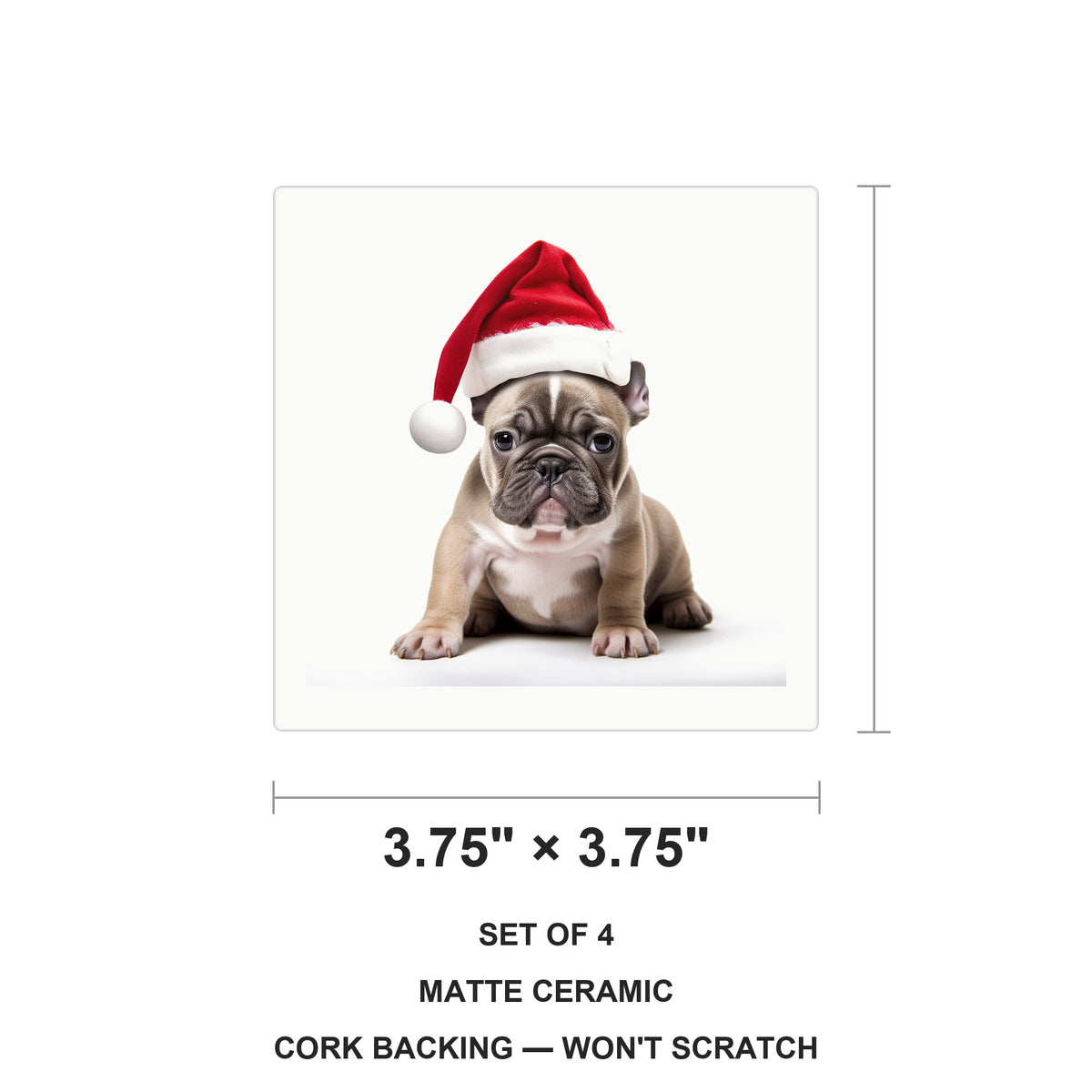 French Bulldog Puppy ceramic coasters set of 4, size 3.75 inches