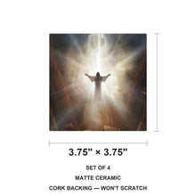 Radiant Heavenly Light ceramic coasters set of 4, size 3.75 inches