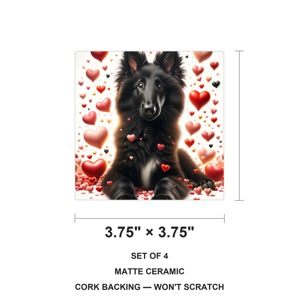 Belgian Sheepdog ceramic coasters set of 4, size 3.75 inches
