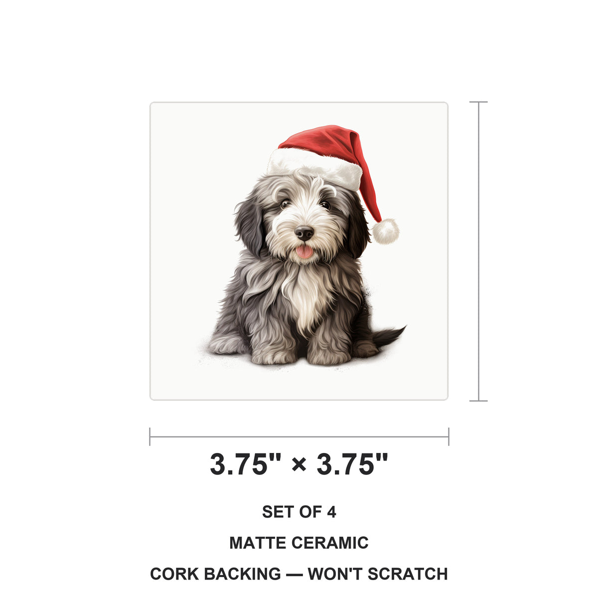 Bergamasco Sheepdog Puppy Drawing ceramic coasters set of 4, size 3.75 inches