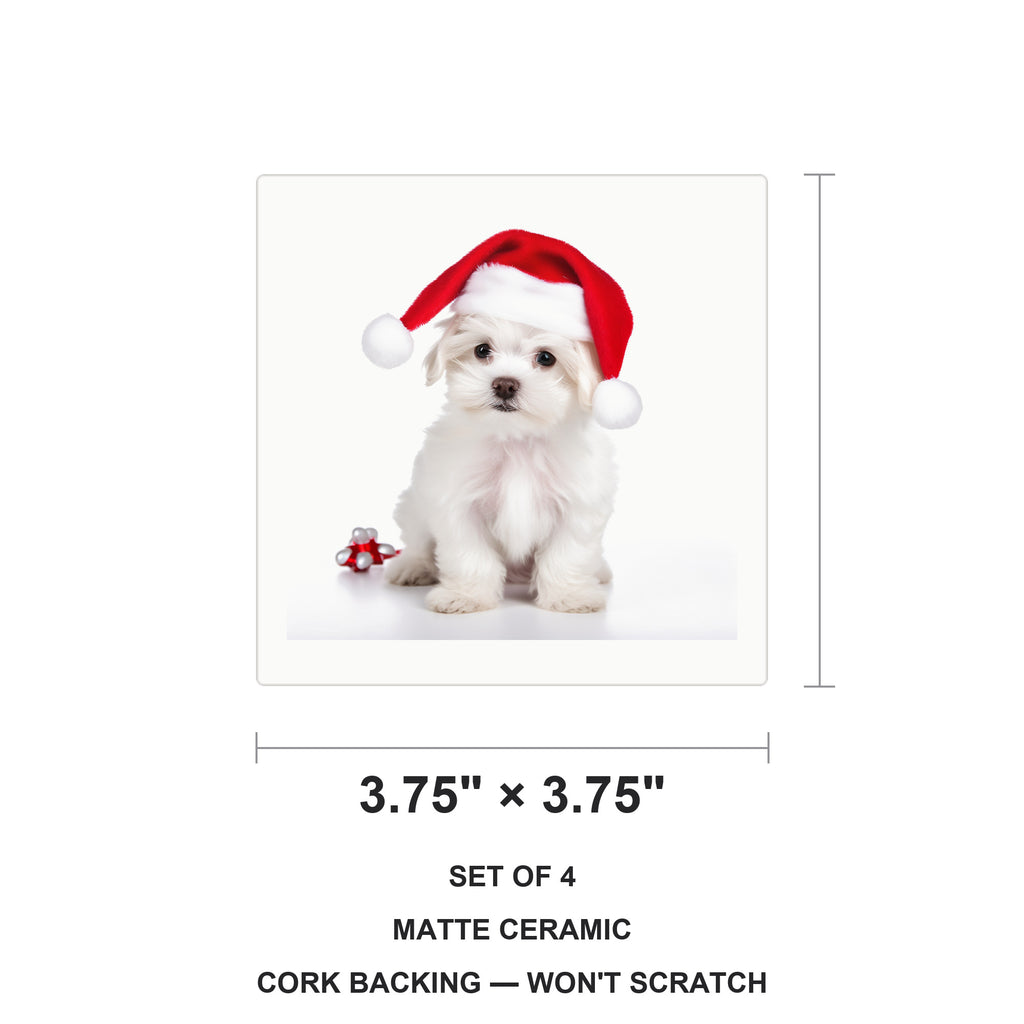 Maltese Puppy ceramic coasters set of 4, size 3.75 inches