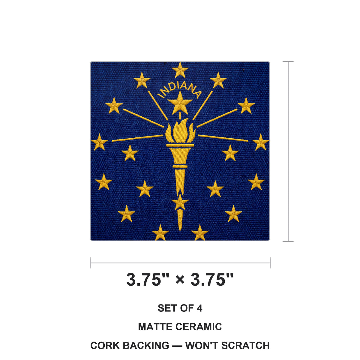 Indiana State Flag ceramic coasters set of 4, size 3.75 inches