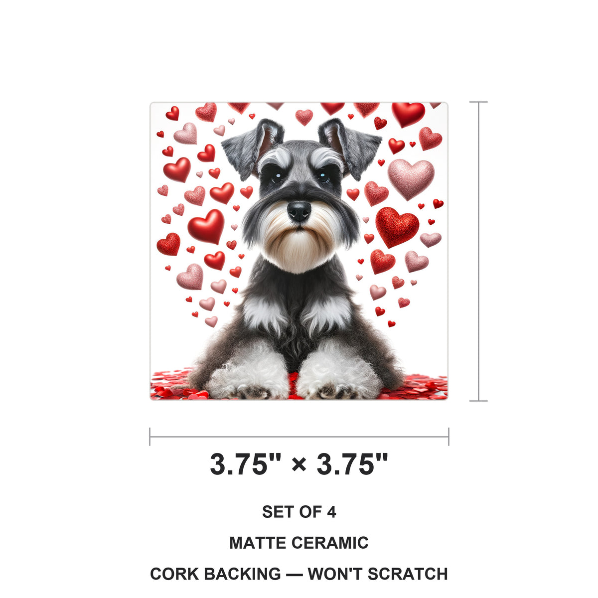 Miniature Schnauzer ceramic coasters set of 4, size 3.75 inches
