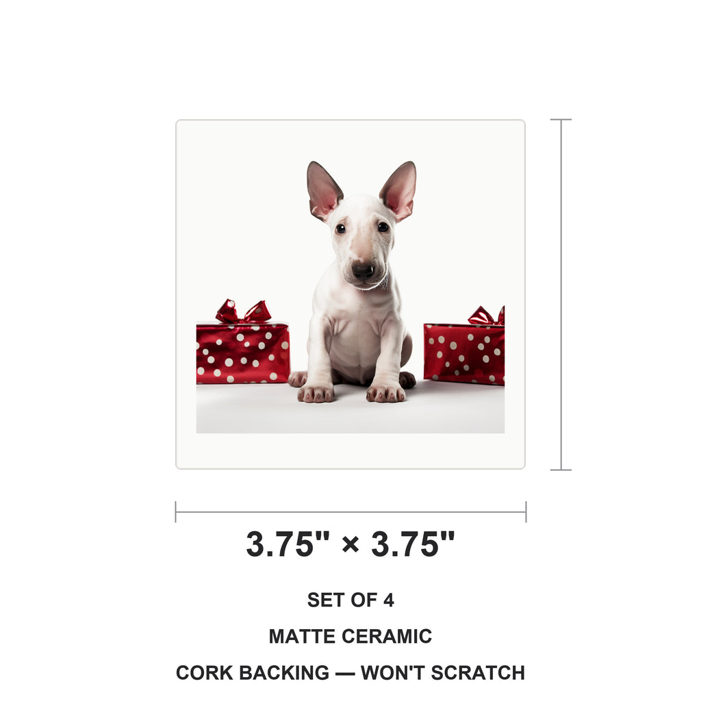 Miniature Bull Terrier Puppy ceramic coasters set of 4, size 3.75 inches