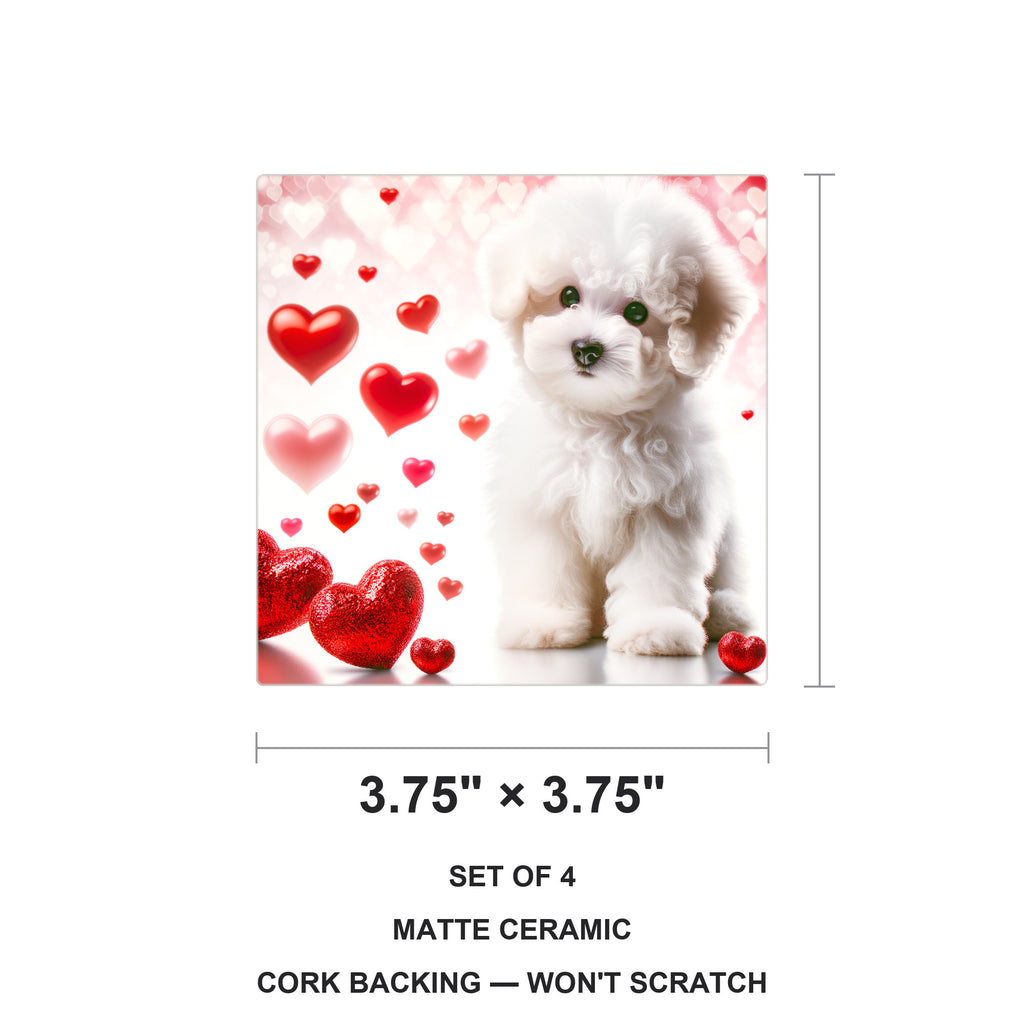 Bichon Frise ceramic coasters set of 4, size 3.75 inches