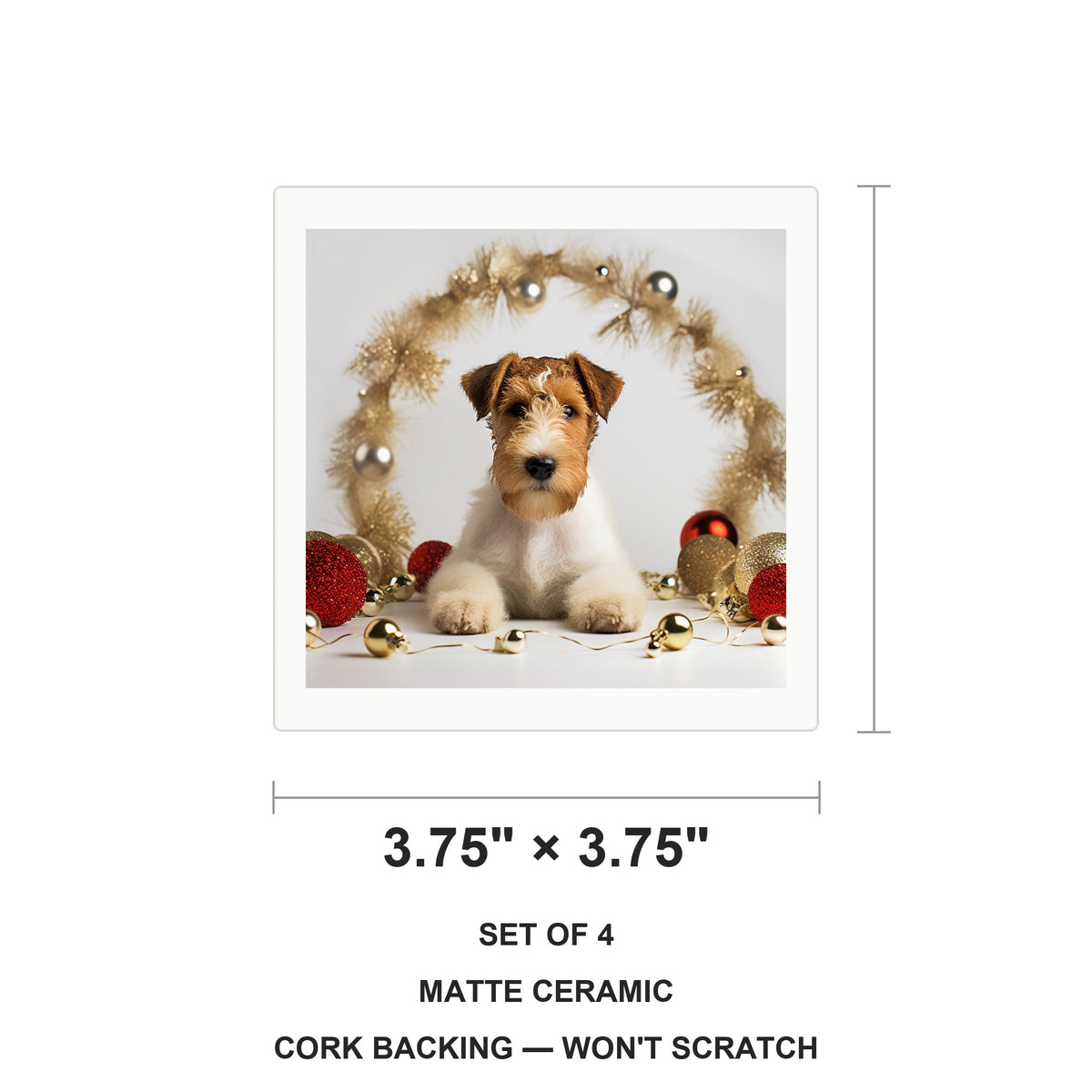 Wire Fox Terrier Puppy ceramic coasters set of 4, size 3.75 inches
