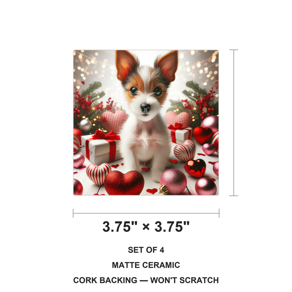 Russell Terrier ceramic coasters set of 4, size 3.75 inches
