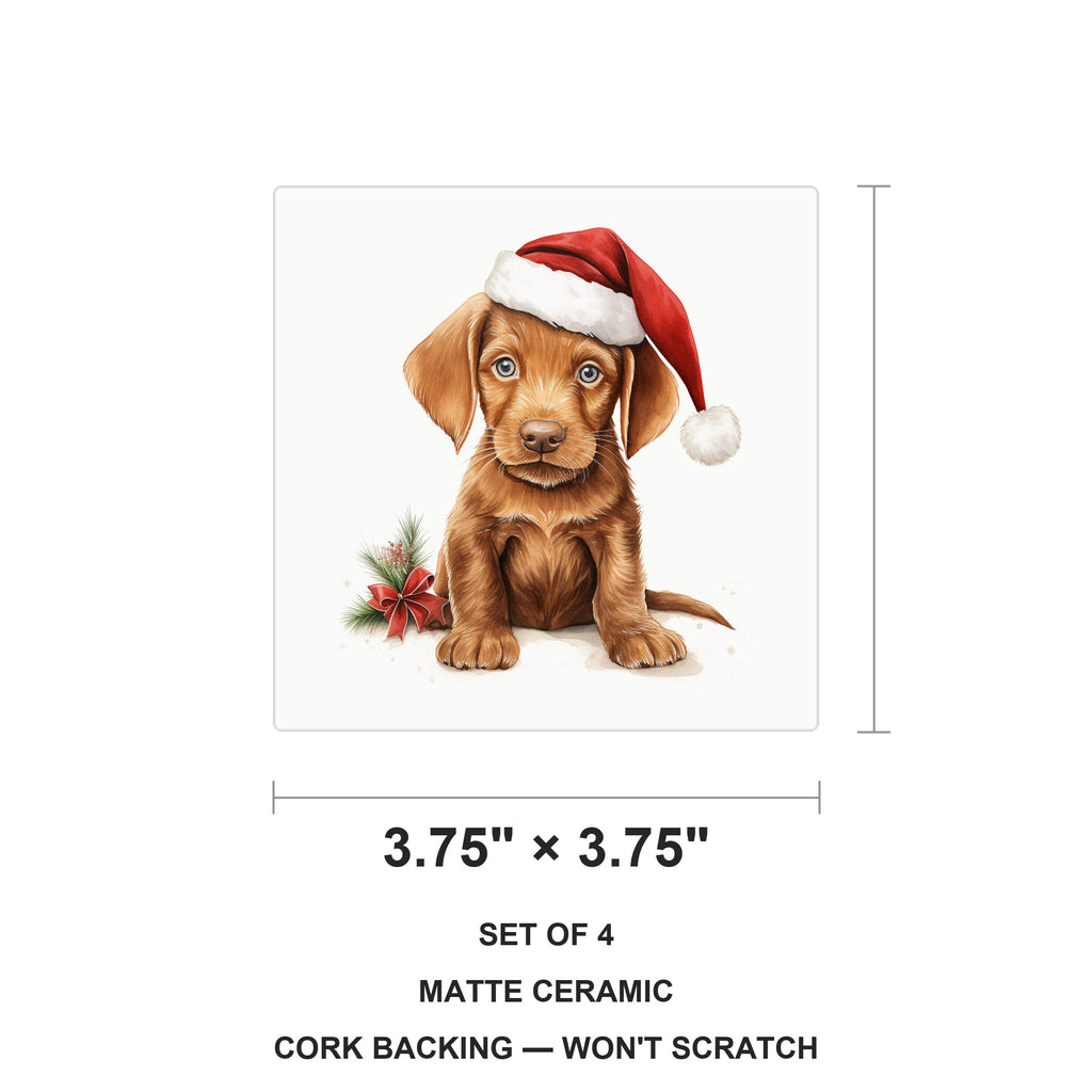 Wirehaired Vizsla Puppy Drawing ceramic coasters set of 4, size 3.75 inches