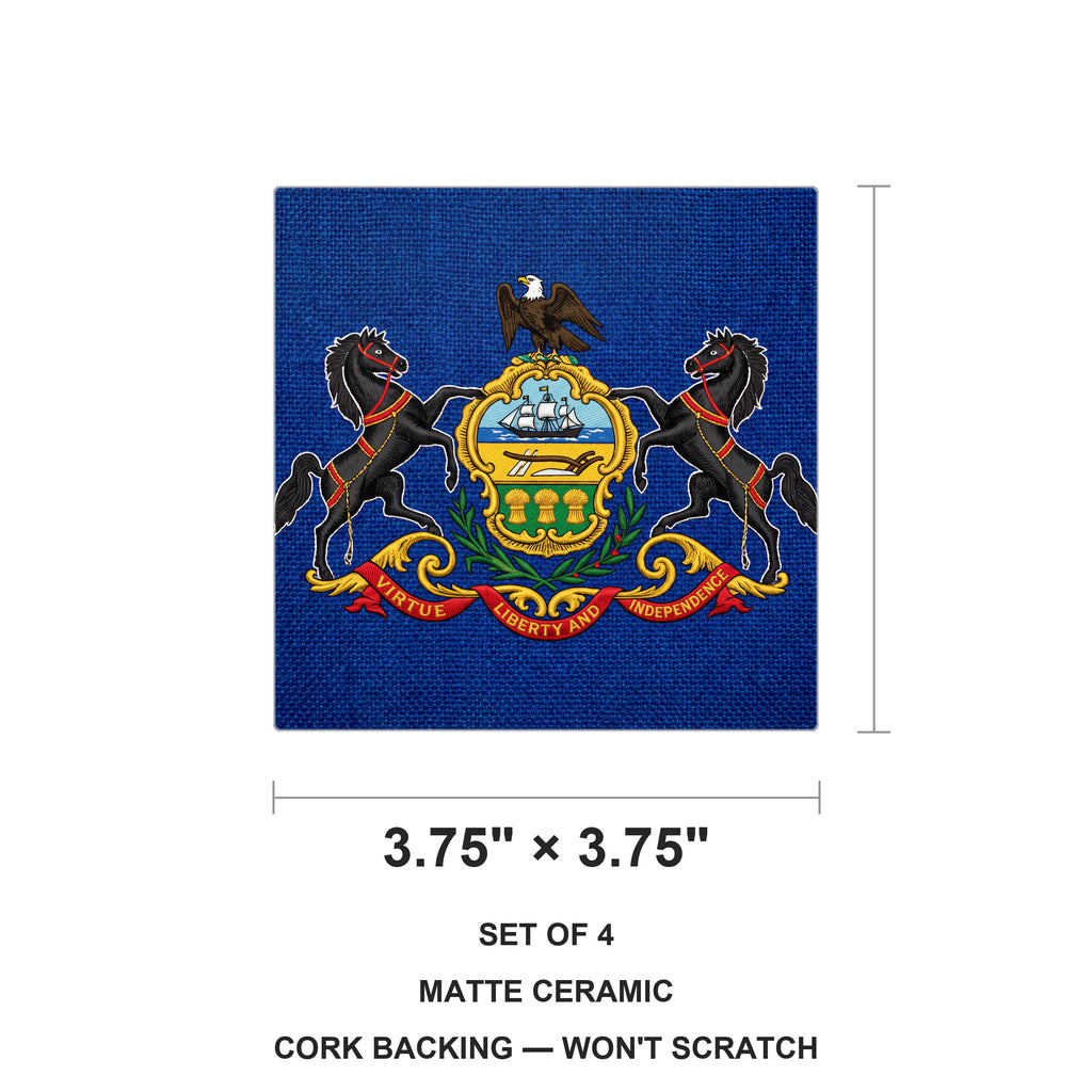 Pennsylvania State Flag ceramic coasters set of 4, size 3.75 inches