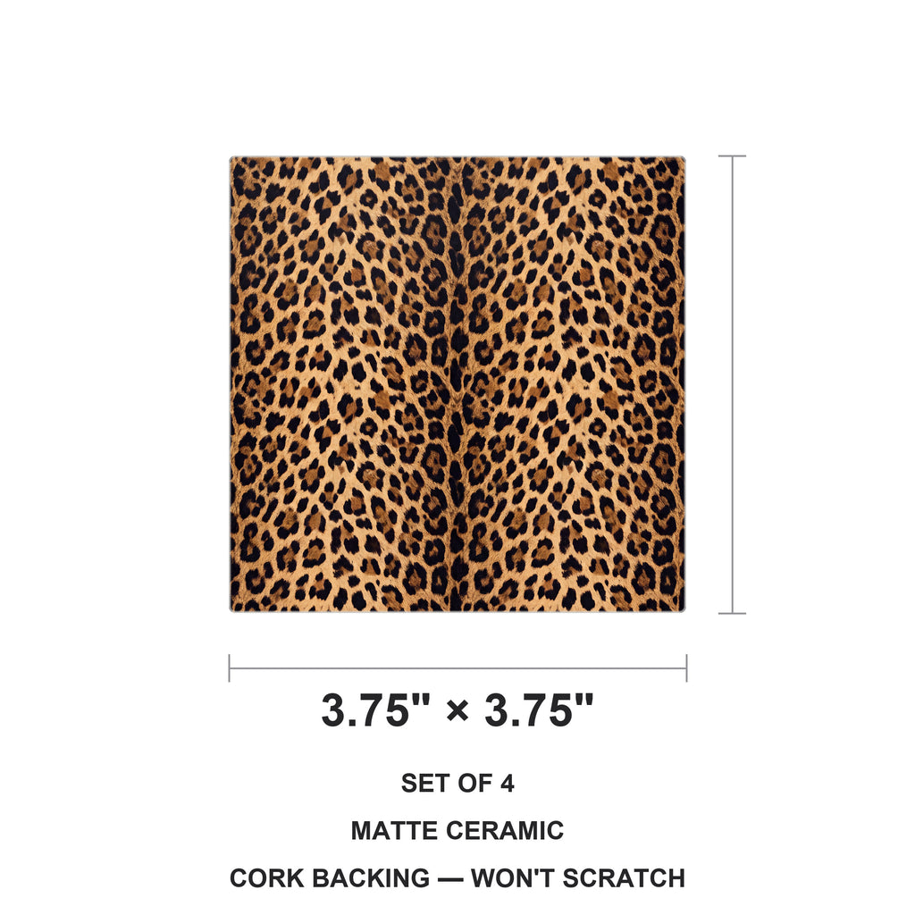 Leopard Print ceramic coasters set of 4, size 3.75 inches