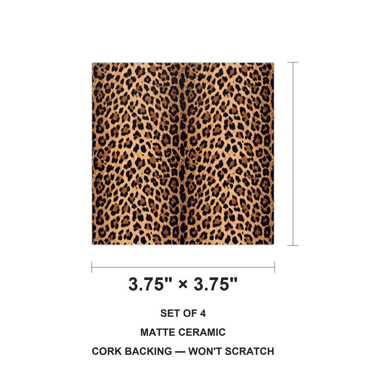 Leopard Print ceramic coasters set of 4, size 3.75 inches