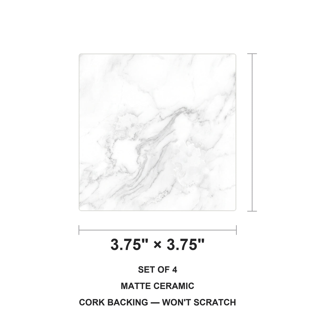 White Marble ceramic coasters set of 4, size 3.75 inches