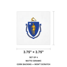 Massachusetts State Flag ceramic coasters set of 4, size 3.75 inches