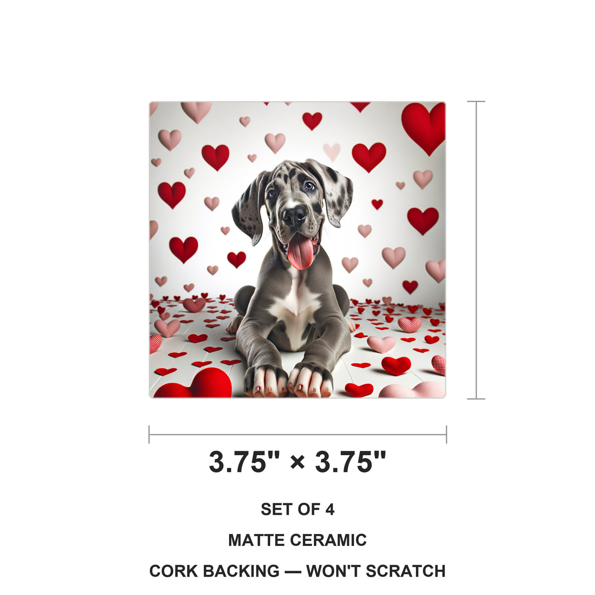 Great Dane ceramic coasters set of 4, size 3.75 inches