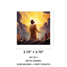Golden Heavenly Light ceramic coasters set of 4, size 3.75 inches