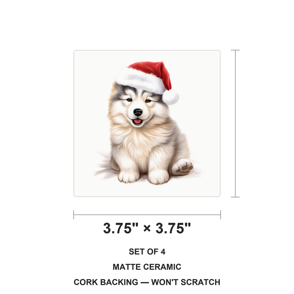Alaskan Malamute Puppy Drawing ceramic coasters set of 4, size 3.75 inches