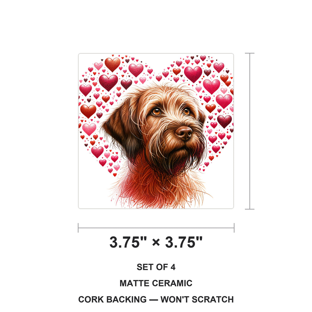 Wirehaired Pointing Griffon ceramic coasters set of 4, size 3.75 inches